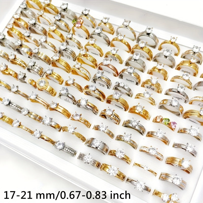 Wholesale 20pcs/pack of Women's Fashionable Stacked Rings Stainless Steel Rings Suitable for Men and Women with Ring Sizes Ranging From 17mm to 21mm Mixed Design Suitable for Parties Gatherings Gifts Charm Finger Rings Set Wi