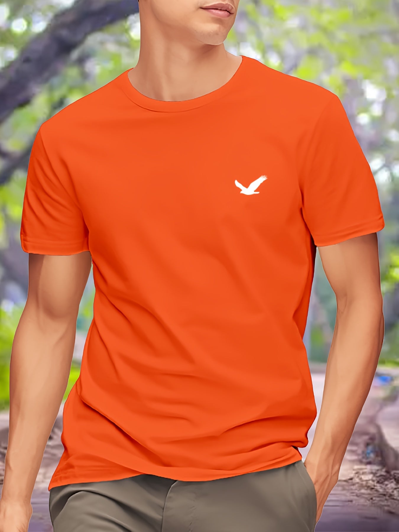 Men'S One Bird Graphic T-Shirt - Bright Pink with Bird Design, Lightweight Breathable Fabric for Everyday & Formal Wear - Minimalist Casual Tee for Office, Outings, Parties - Model T24-T240911-S, Party Attire, Round Neckline