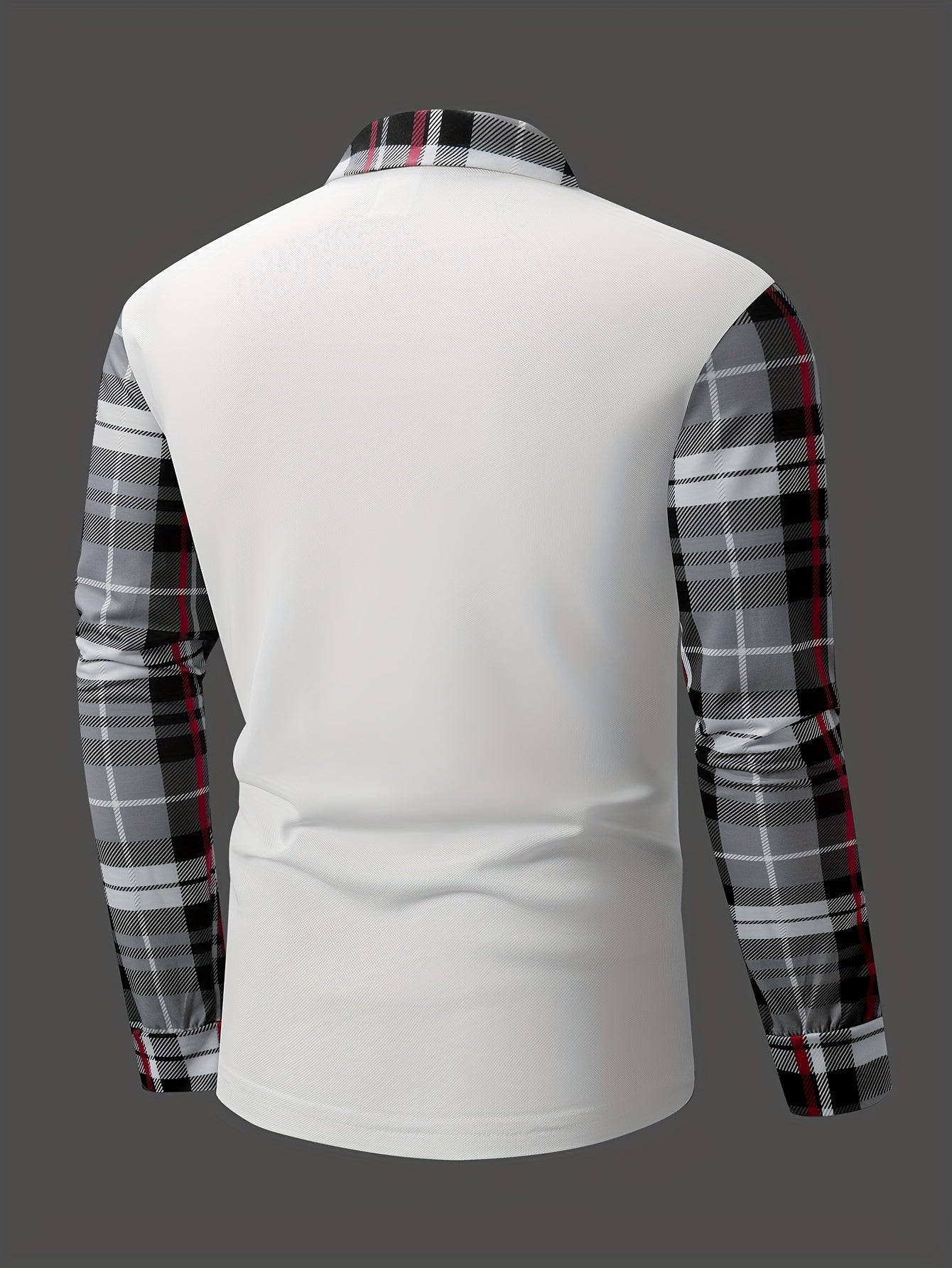 Men's Casual Plaid Long Sleeve Shirt with Chest Patch - Polyester, Button-Up Collar for Spring/Fall