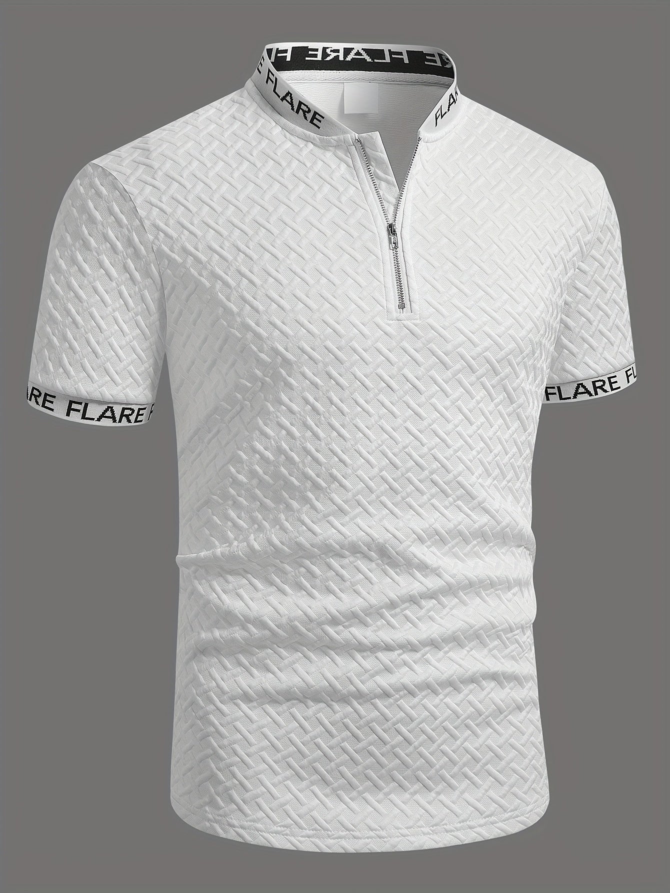 Men'S Casual Short Sleeve Polo Shirt with Stand Collar & Zipper Detail - Olive Green, Breathable Summer Top for Casual Attire, Casual Attire, |stand Collar Shirt|zipper Closure Shirt