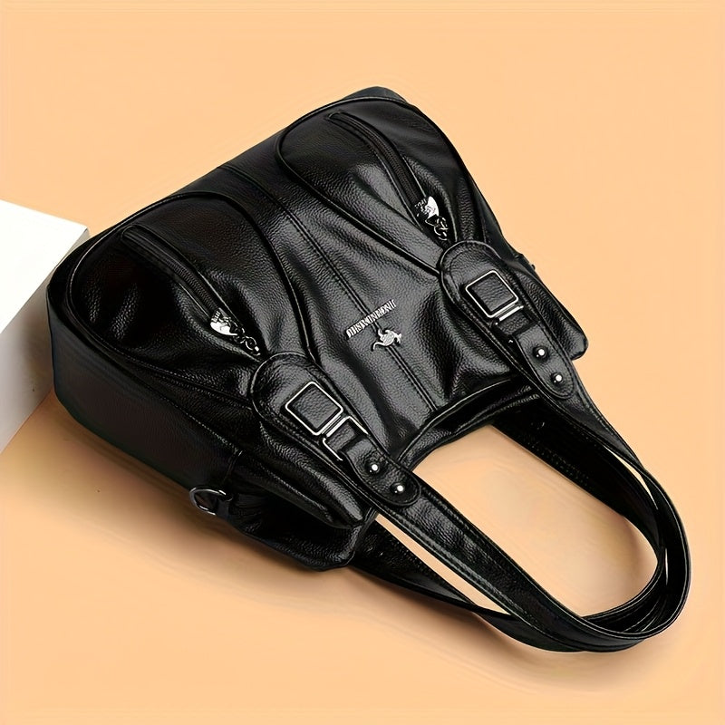 Sac Cabas Femme Luxe Léger – Marron Élégant avec Accents Métalliques, Bandoulière Ajustable, Multiples Poches, Bandoulière Amovible pour Utilisation en Sac à Main, Épaule ou Bandoulière, Sac Polyvalent | Accessoire Élégant | Fermeture Zippée Durable