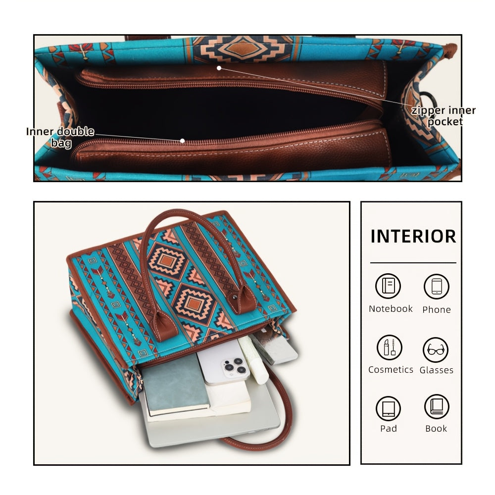 Set de 4 Sacs Cabas Boho Chic – Bandoulière Ajustable, Grande Capacité, Style Ethnique Vintage, Polyester Imprimé Aléatoire, Idéal Vacances et Cadeaux