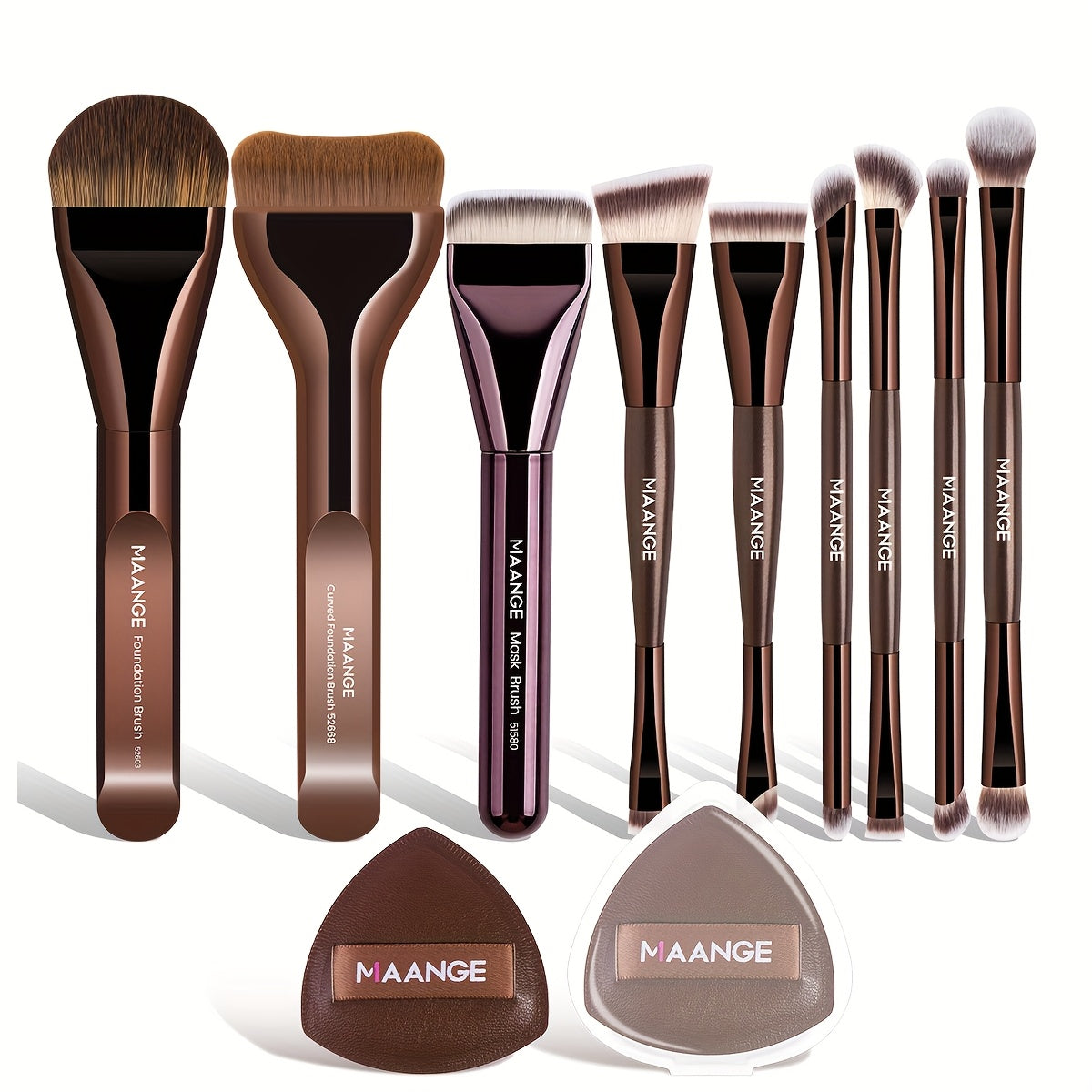 Kit 9 Pinceaux de Maquillage + 2 Éponges – Doux & Facile pour Débutants