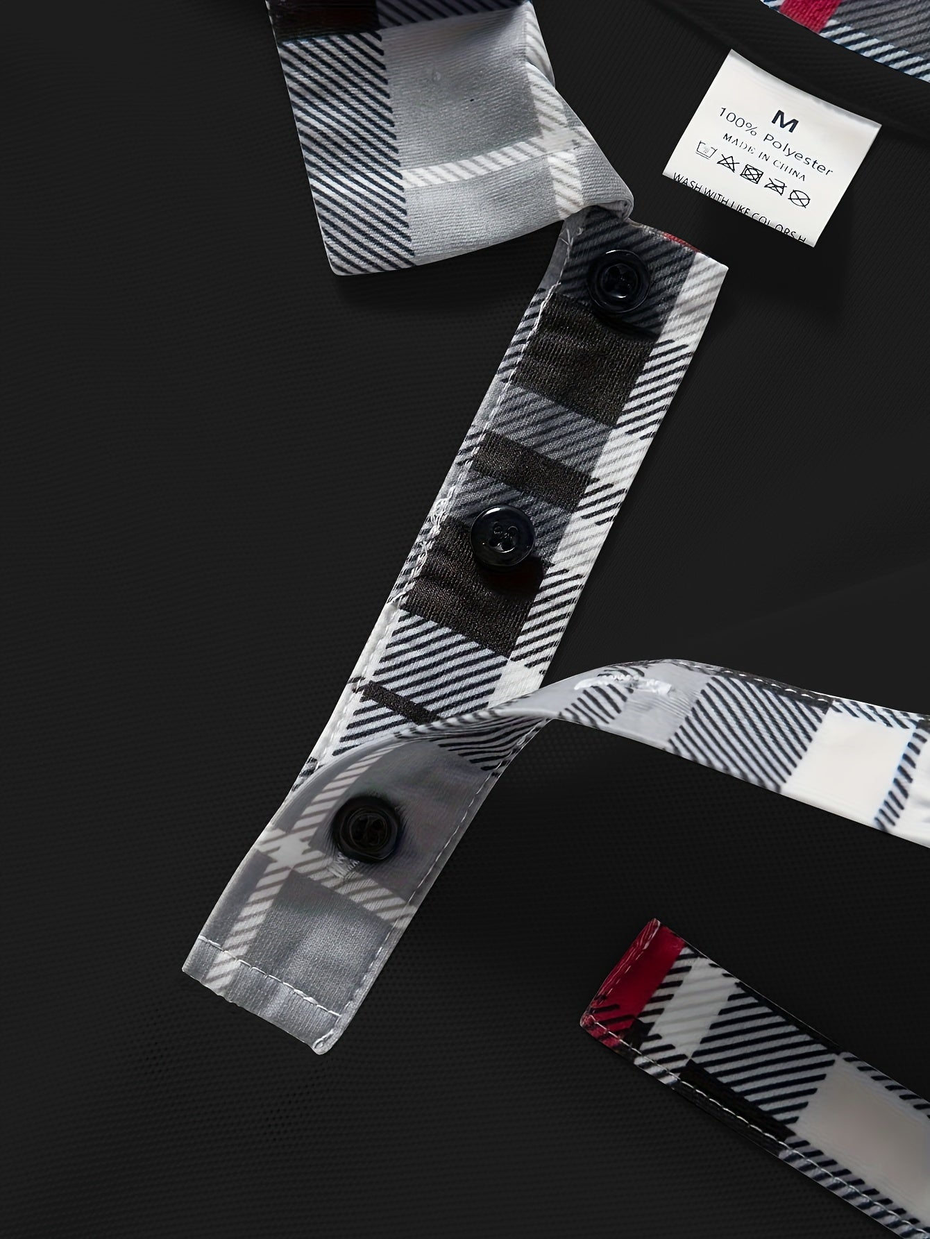 Men's Casual Plaid Long Sleeve Shirt with Chest Patch - Polyester, Button-Up Collar for Spring/Fall