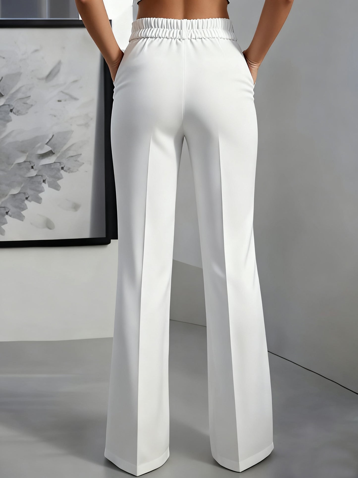Pantalon Femme Blanc Élégant – Jambe Large avec Boutons