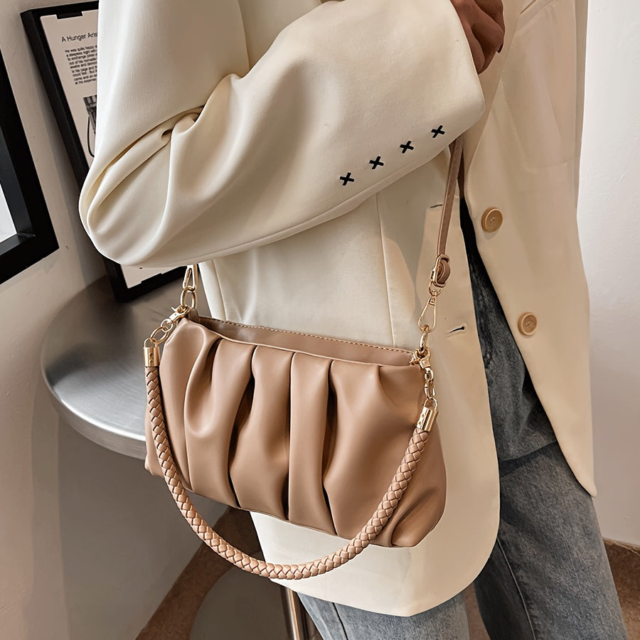 Sac épaule beige élégant – plissé, polyvalent, pour quotidien et voyage