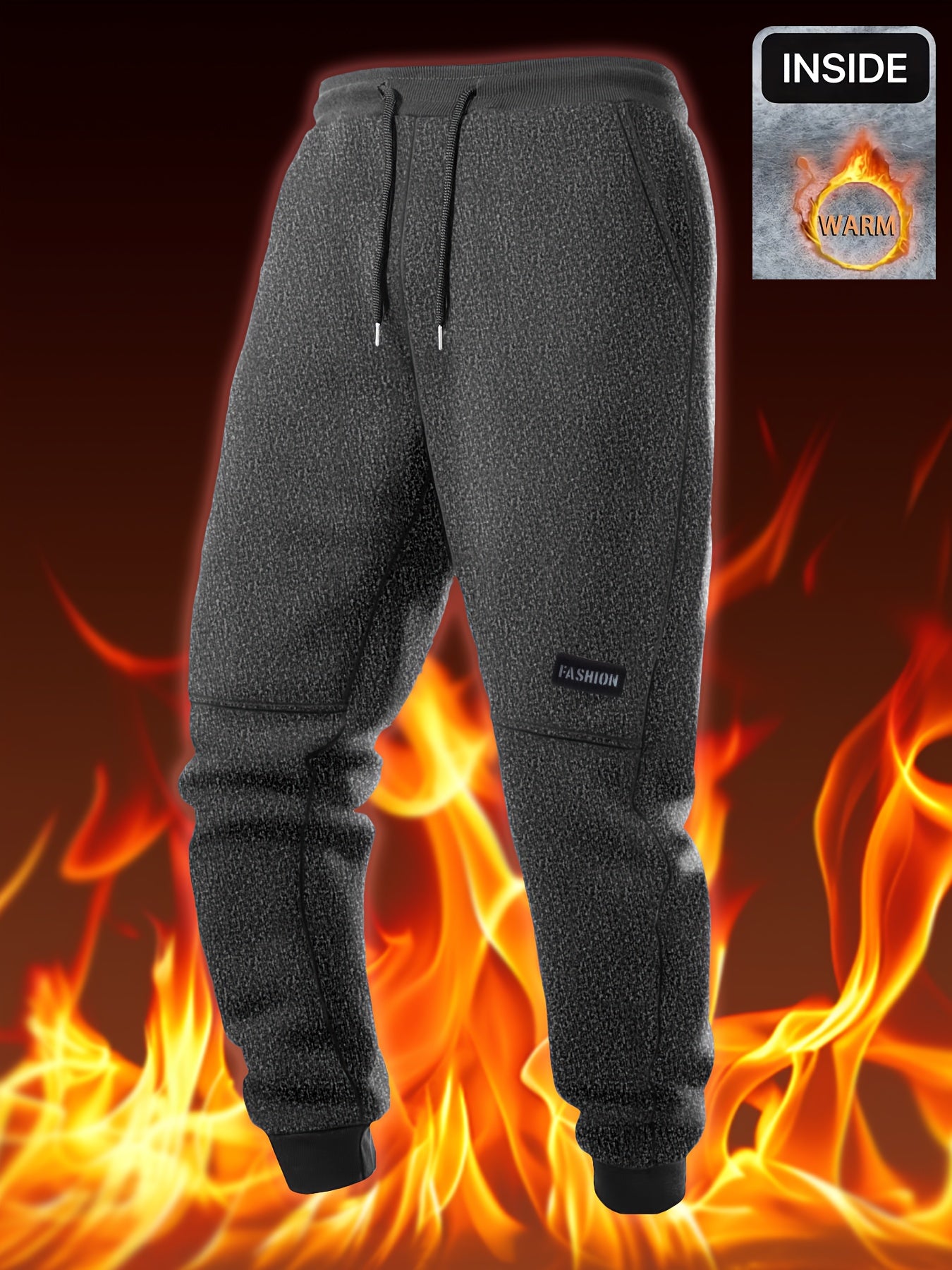 Pantalon thermique épais pour homme – taille à cordon, tissu non extensible, doublure polaire, idéal hiver, usage formel et quotidien, grande taille