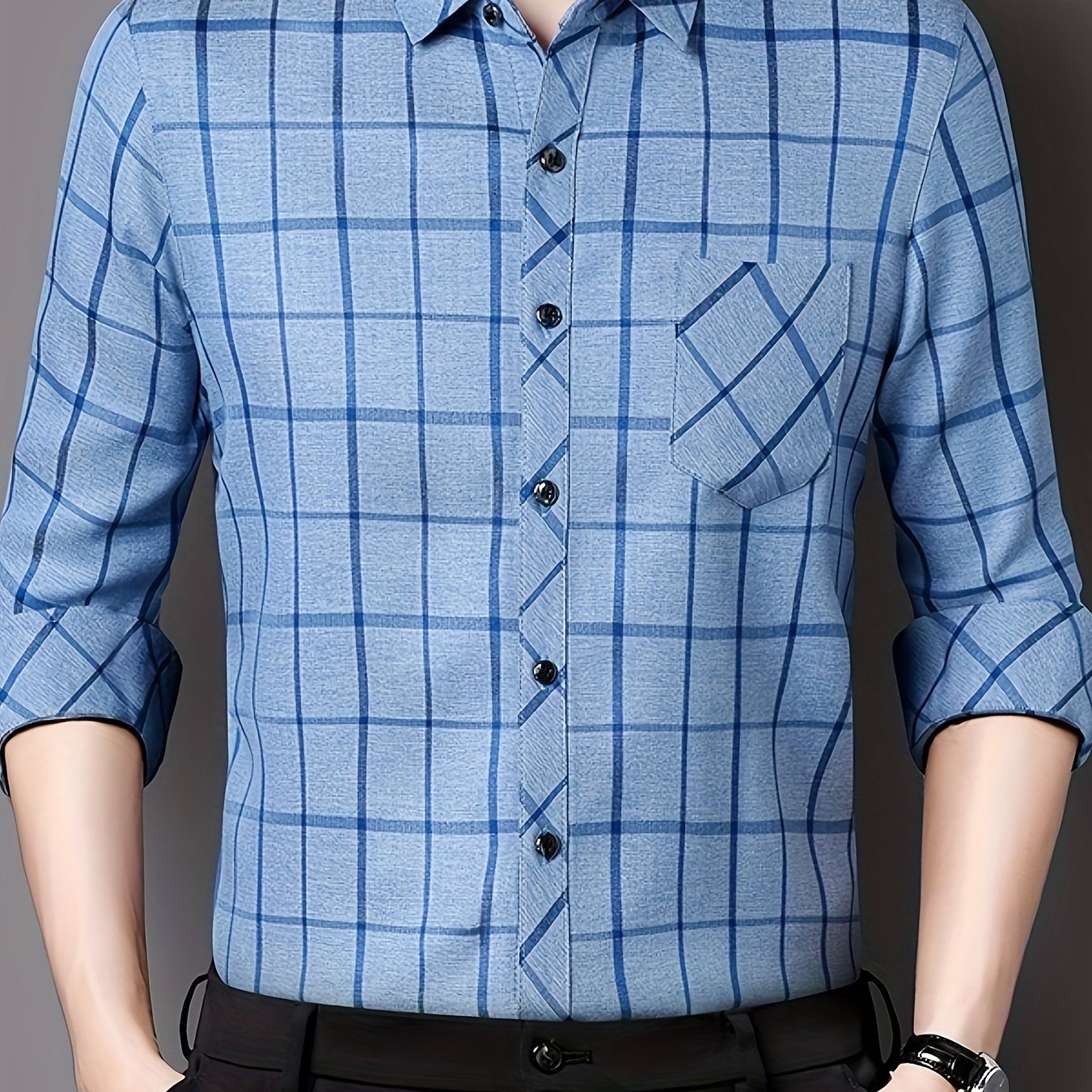 Men'S Long-Sleeve Checkered Shirt, Stylish And Casual, Perfect for Everyday Wear.