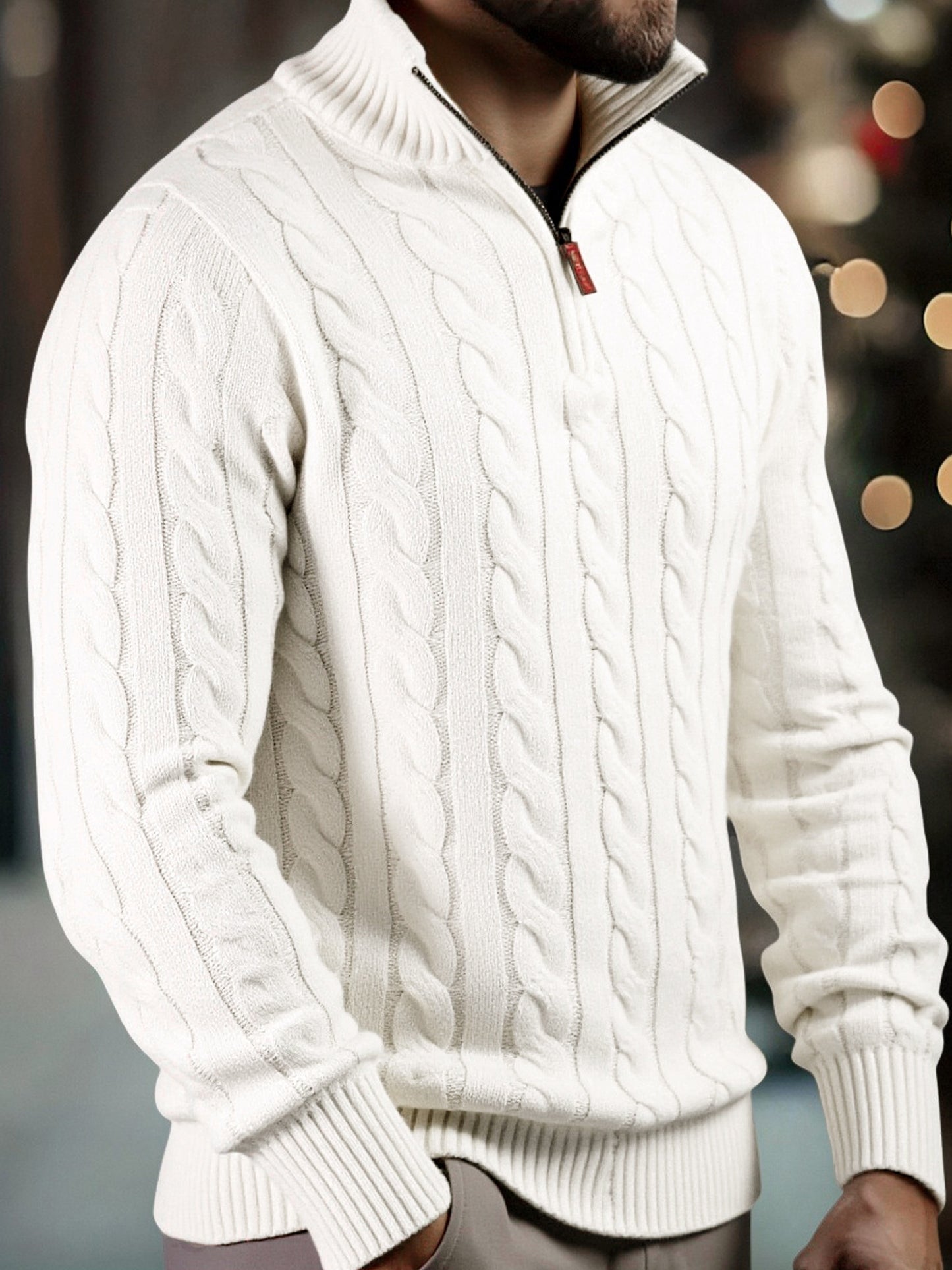 Men's Solid Color Zippered -Knit Sweater - Winter Warm High Neck Pullover, Soft Stretch Knitwear Suitable for Office, Date Night & Casual Wear - Ideal Gift for Fall/Winter