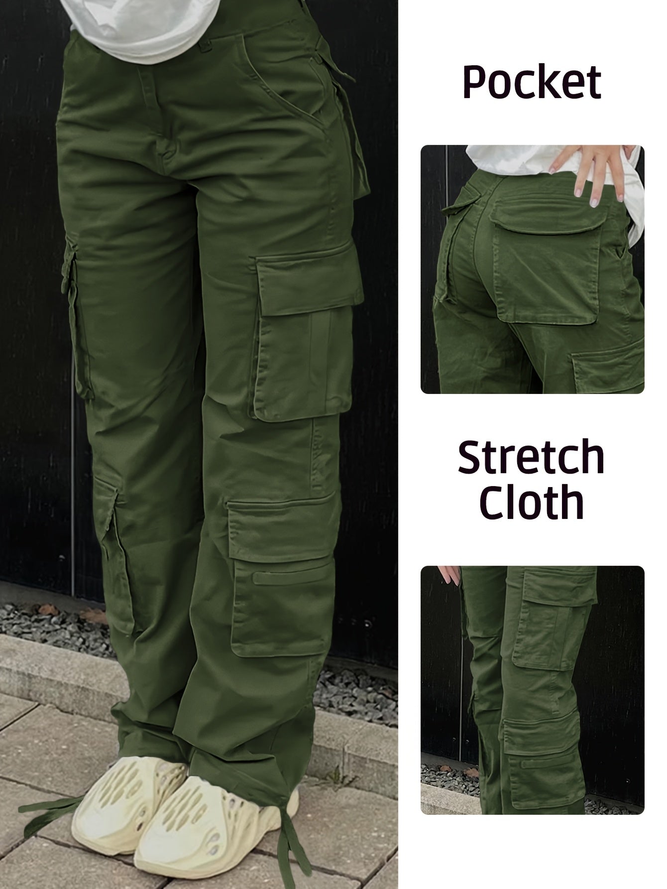 Pantalon cargo d'été pour femme avec poches à rabat et taille ajustable par cordon de serrage