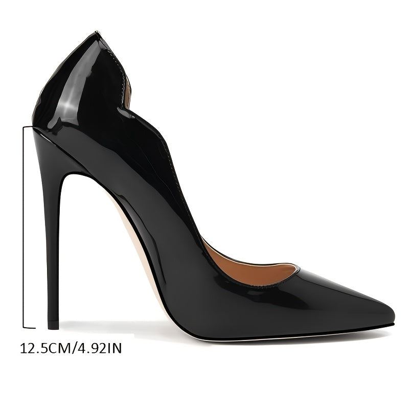 Escarpins Femme à Talons Aiguilles – Bout Pointu, Dessus Simili Brillant Noir et Rouge, Semelle Intérieure Confort PU et Semelle Caoutchouc, Idéaux pour Printemps, Mariages, Soirées