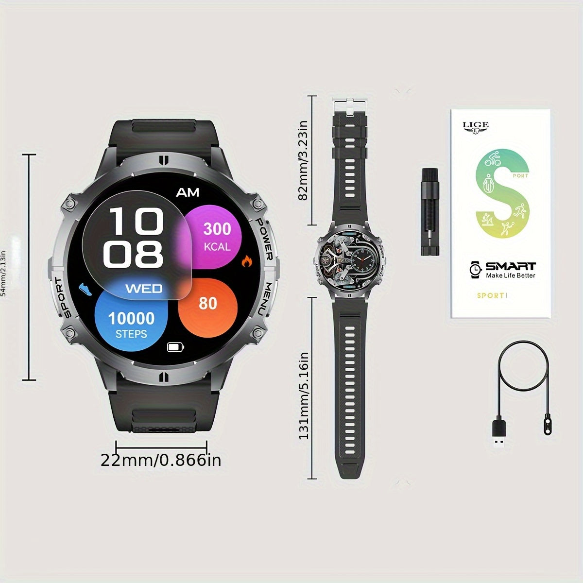 Montre Connectée  pour Homme – Appels Bluetooth, Écran AMOLED 4,39 cm, Batterie 900 mAh, 110+ Modes Sport, Tracker d’Activité, Télécommande Photo, Météo & Lecture Musique – Compatible iPhone/Android