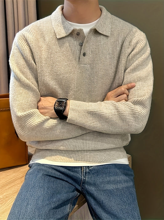 Men'S Casual Light Polo Shirt - Soft Stretch Knit Sweater with Button Front, Long Sleeve, Regular Fit for Fall/Winter, Office & Casual Attire - Everyday Essential, Winter Clothing, Classic Collar, Durable Construction, Stylis