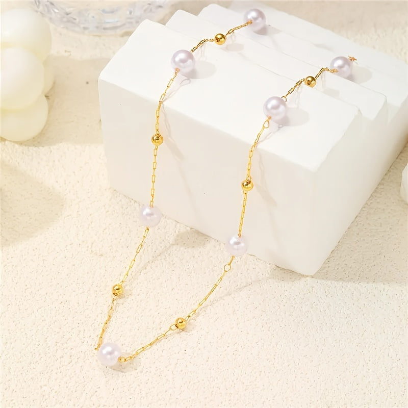 Ensemble de 2 pièces en acier inoxydable pour femme, collier et bracelet à perles, bijou polyvalent pour mariages, soirées et anniversaires, parfait comme cadeau d’anniversaire, léger et élégant