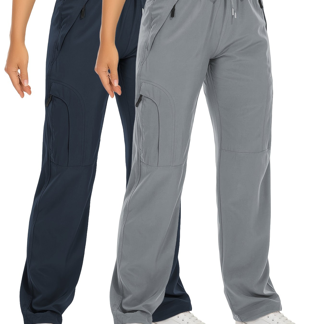 Lot de 2 Pantalons Cargo Femme – Poches Zippées, Tissu Respirant et Séchant Rapidement, Extensible, Automne, Noir et Blanc