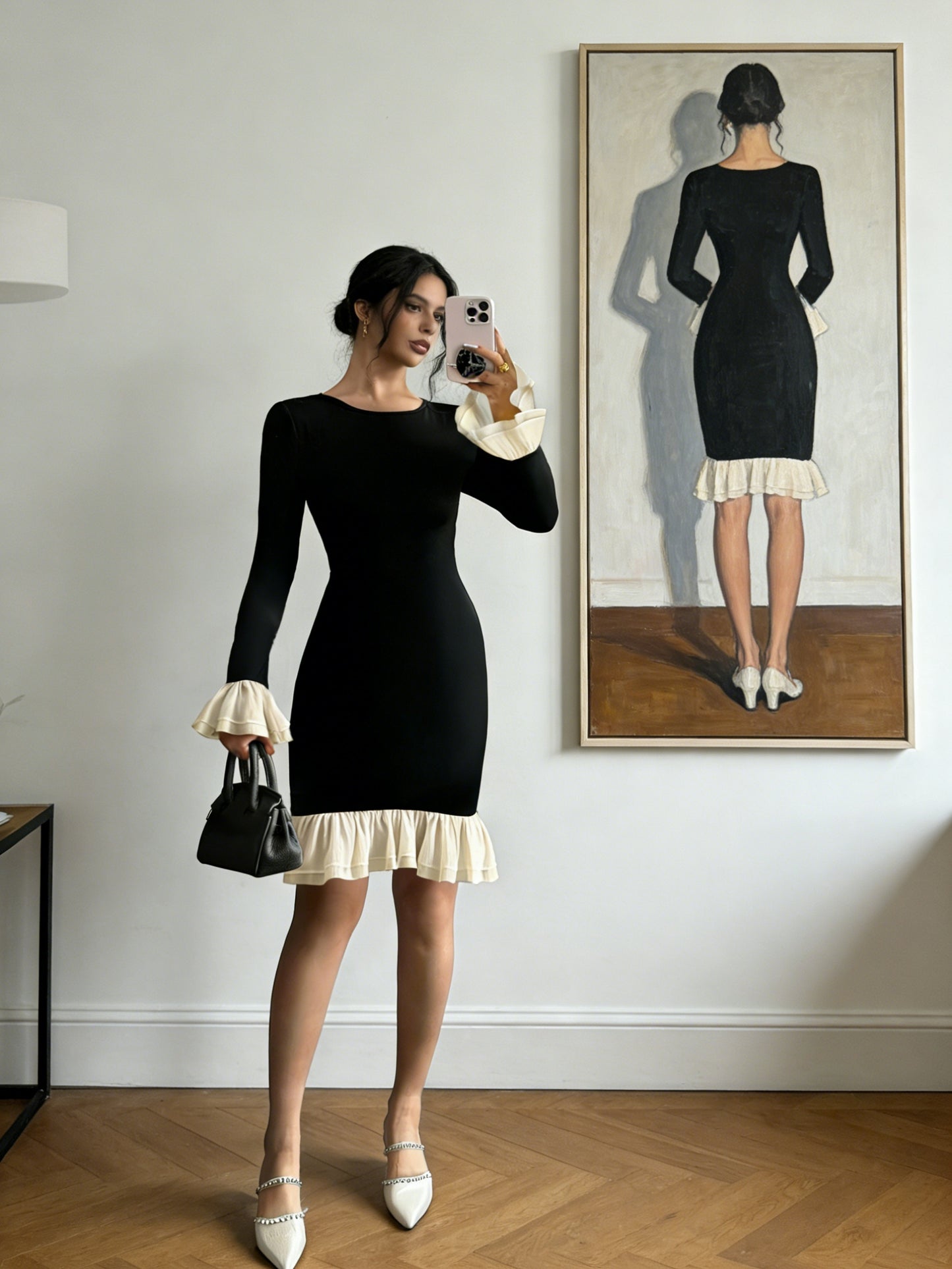 Autumn-Winter Long Sleeve Mushroom Lace Design Fashionable Bodycon Skirt