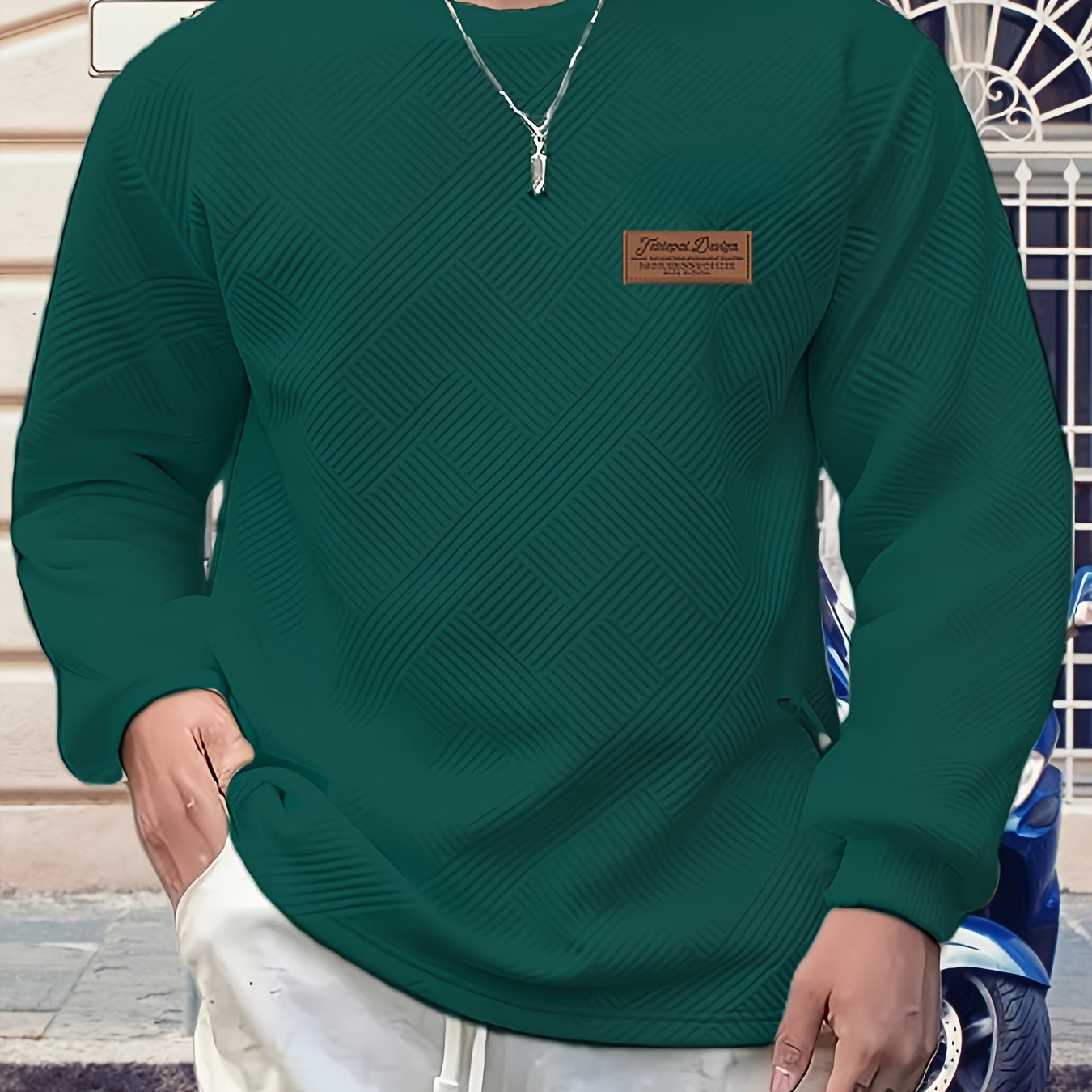 Christmas Men's Gift, Men's Fashion Sweatshirt, Heavyweight Jacquard Crewneck Long Sleeve, Spring/Autumn Casual Comfortable Top for Daily Outings