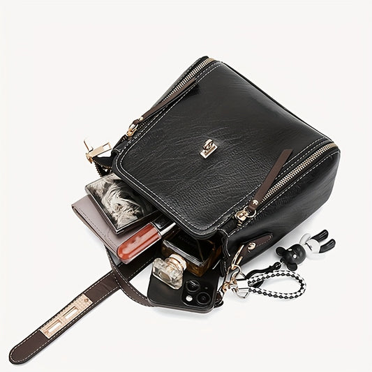 Sac vintage pour femmes – couleur unie, bandoulière amovible, fermeture zippée, doublure polyester, bords peints, parfait pour fête des mères