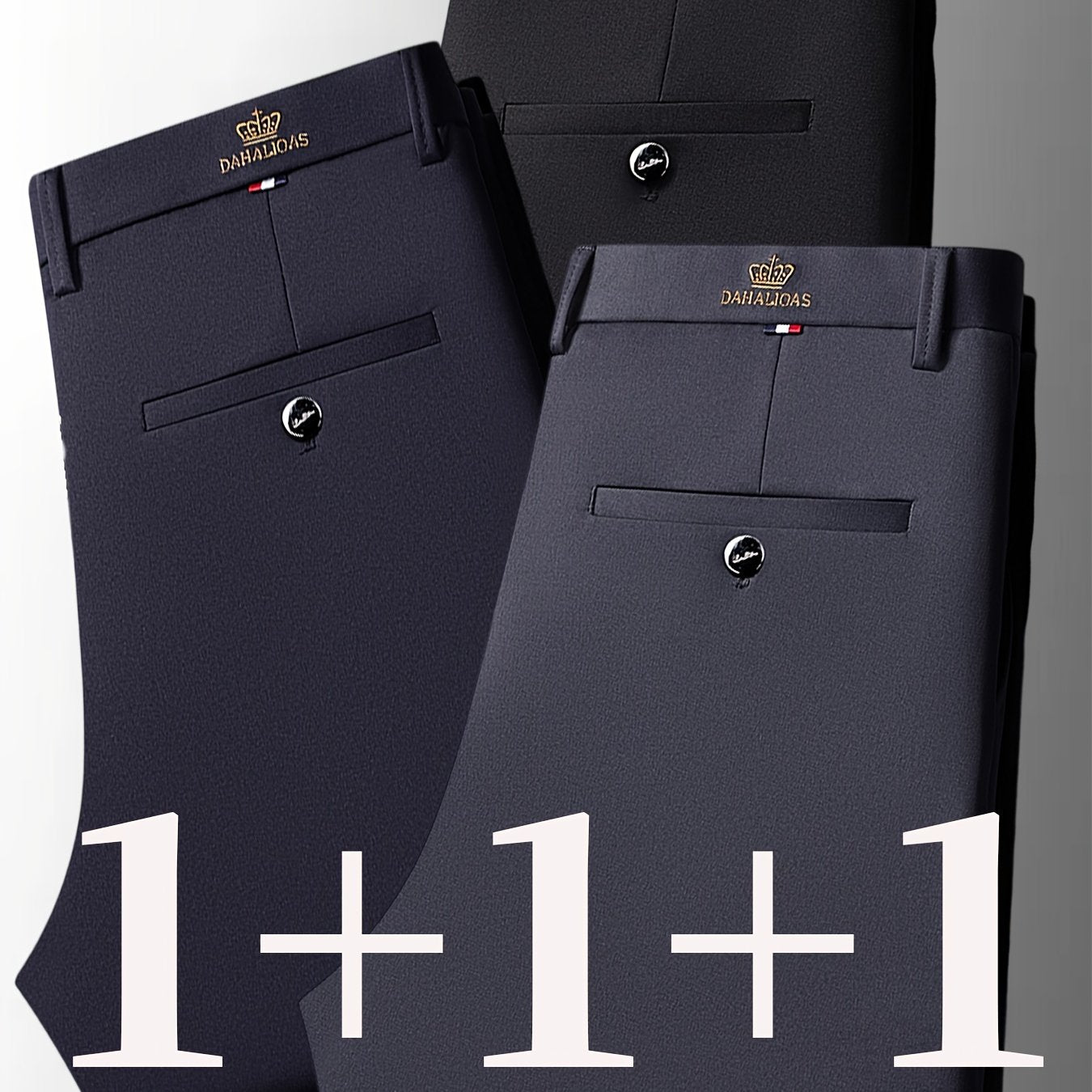Pantalons habillés infroissables pour homme (3 pièces) – longueur 7/8, haute élasticité, poches, couleur unie, coupe régulière mi-haute, faciles d’entretien, idéals bureau, soirées et usage toute l’année
