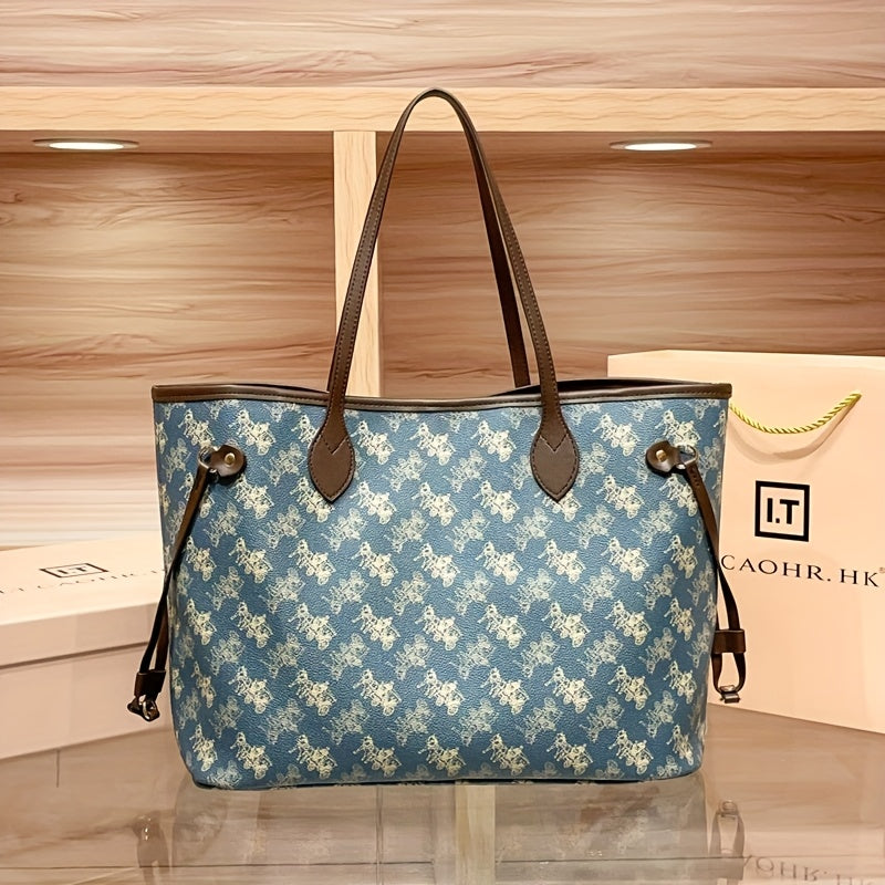 Sac cabas élégant à motif floral avec intérieur rouge, grande capacité, finitions dorées et bandoulière détachable – idéal pour les voyages et les trajets quotidiens.