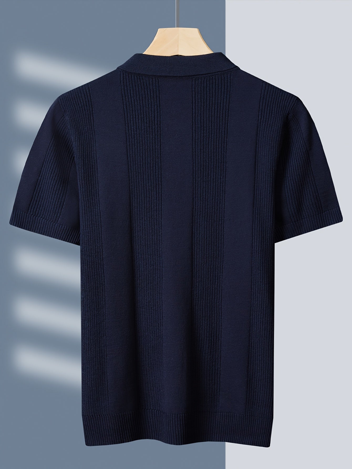 Tehan Men'S Slim-Fit Short Sleeve Shirt - Elegant Striped Collar Button-Front Blouse, All-Season Golf & Formal Wear, Office, Wedding, Knit, Wedding Attire, Classic Design, Stylish Top, Professional Men