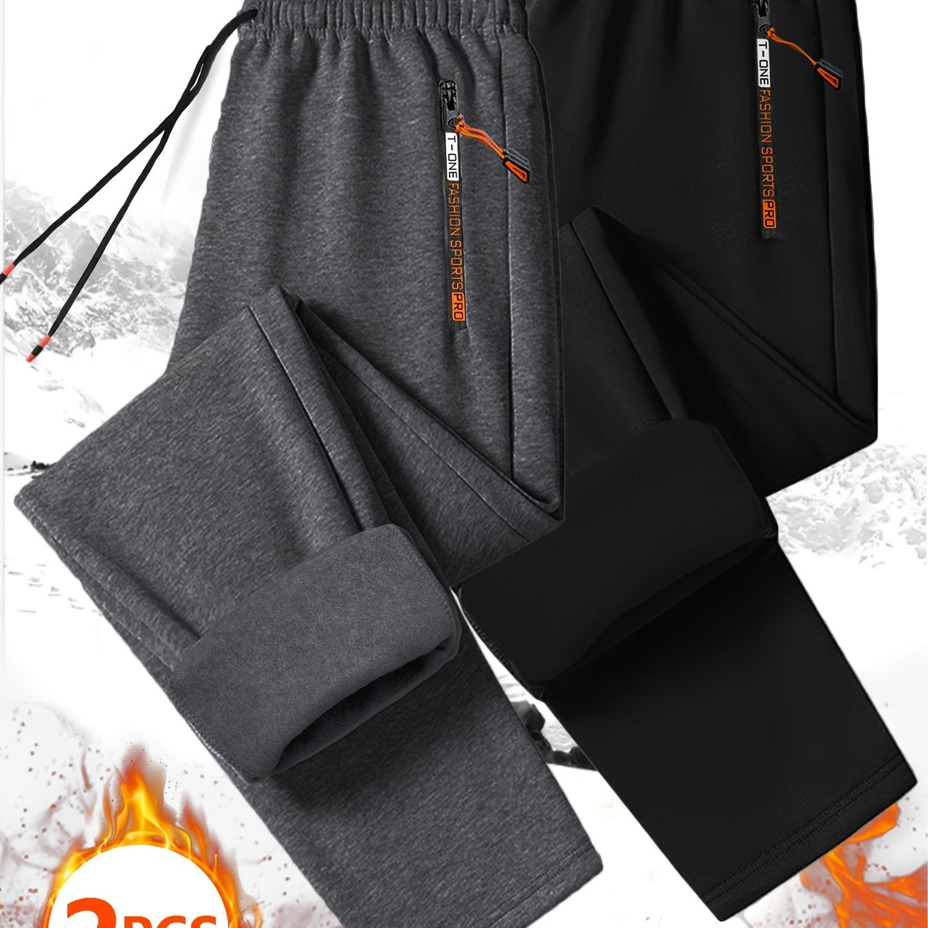 Pantalons thermiques en polaire pour homme (2 pièces) – poches zippées, taille à cordon, pantalons d’hiver chauds et résistants, idéals sport, course et activités extérieures, bleu marine, lavables à la main