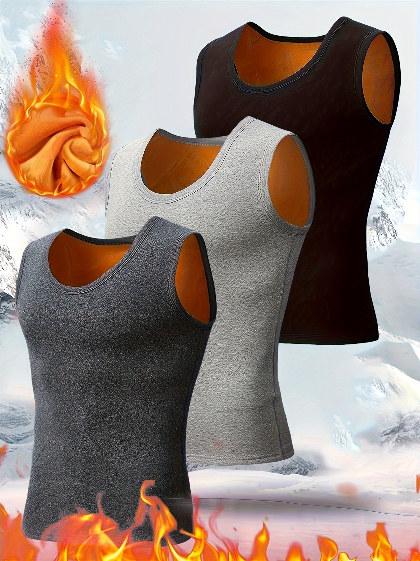 3pcs Débardeurs Thermiques Homme – Polaire Dorée, Chauds et Extensibles