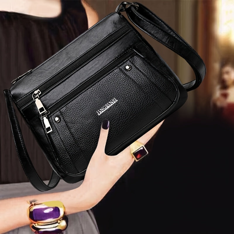 Sac Bandoulière Rétro Carré – Sangle Ajustable, Multiples Poches, Fermeture Éclair, Doublure Polyester Durable, Sac Décontracté pour Déplacements Quotidiens et Voyages, Noir, Pour Adolescent