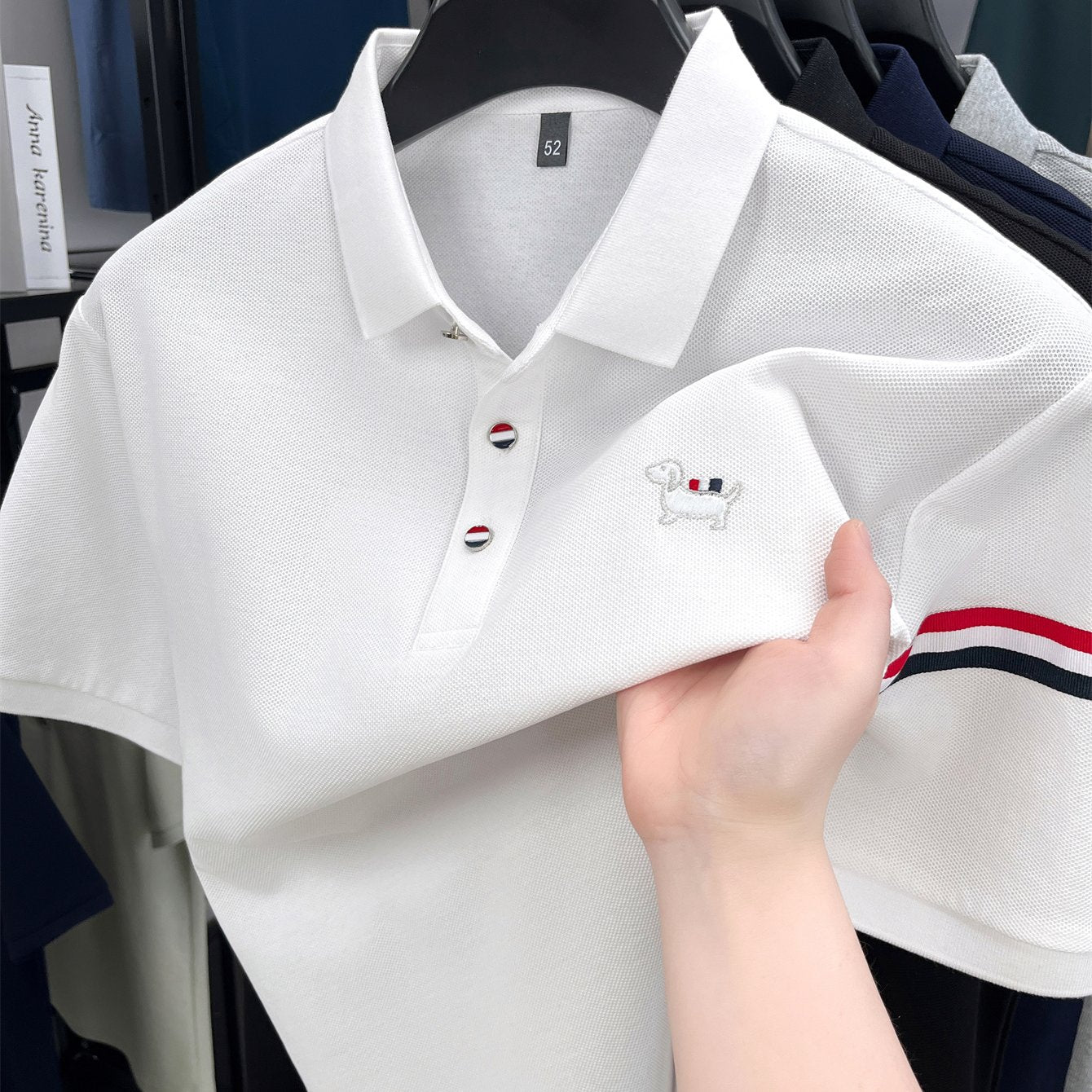 Men's Navy Blue Shirt - Classic Crew Neck Button-Front, Soft Everyday Shirt for Office, Golf, Casual Outings - CRRTMARO Brand Button-Up Shirt, Office Attire, Straight Sleeves, Durable Construction, Short Sleeve Top,