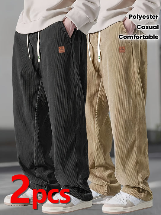 Ensemble pantalon en velours côtelé bicolore pour homme – 2 pièces, coupe ample, texture vintage, confortable, jambe droite, taille mi-haute, couleur unie