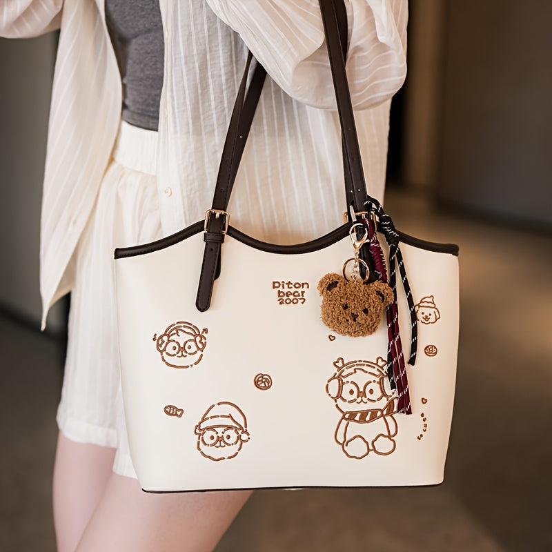 Sac Cabas Femme Stylé – Grande Capacité, Détails Marron, Motif Animal Amusant, Parfait pour le Quotidien et les Déplacements, Poignées Solides
