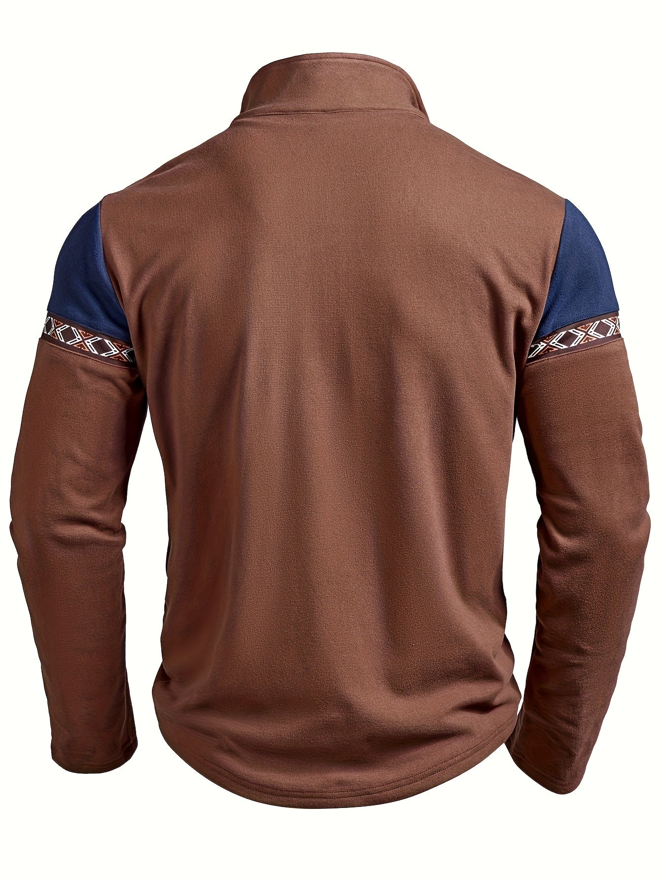Men's Fashion Casual Long Sleeve Zip-Up Henley Shirt with Contrast Stitching and Fleece Lining for Autumn/Winter