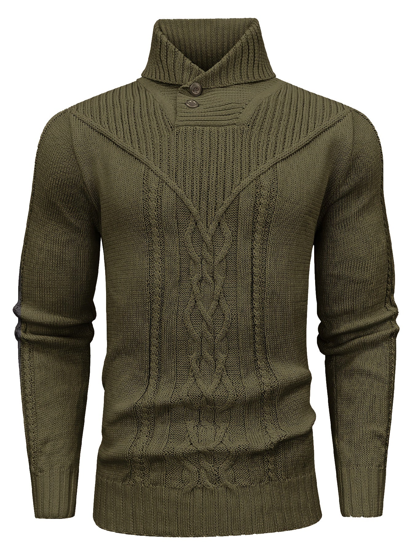 Men's High Collar Warm Knit Sweater - Stretchy Fashion Ribbed Pullover, Elegant Gentleman Cardigan