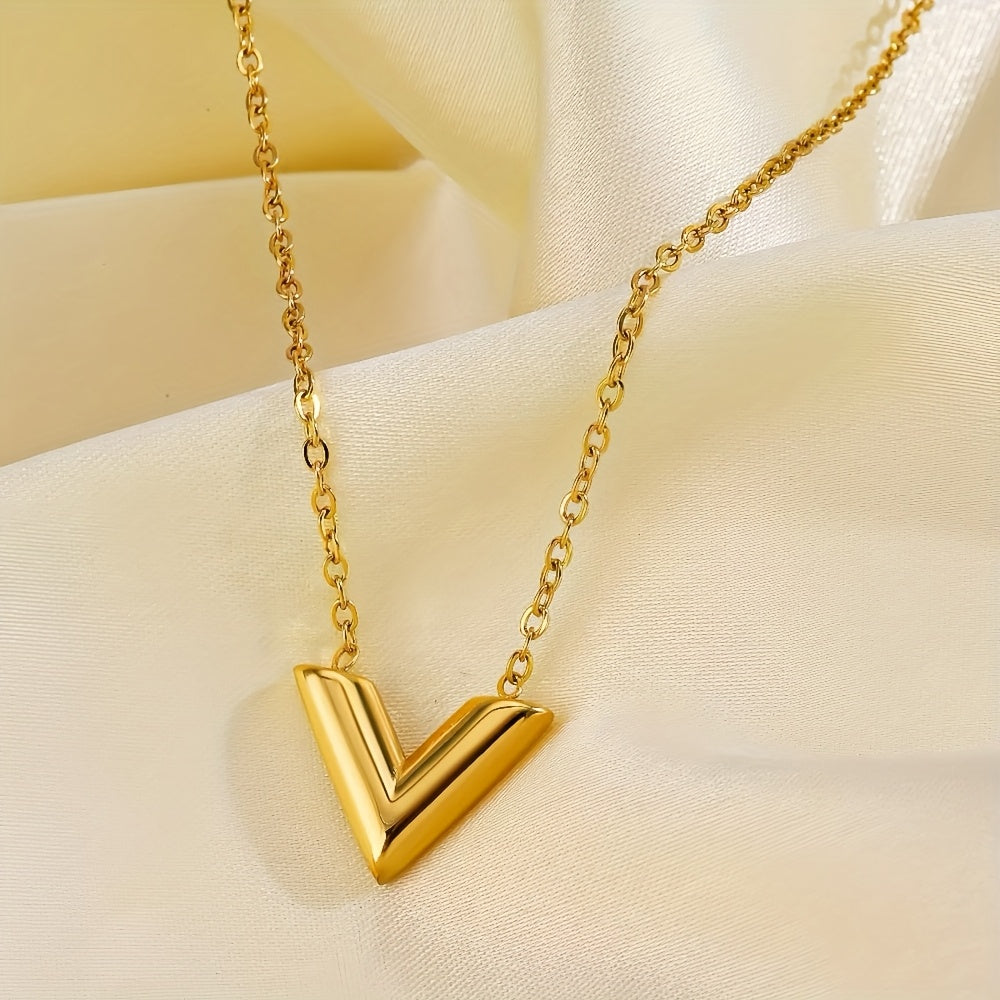 Collier Femme Minimaliste Élégant – V, Hypoallergénique, Acier Inoxydable Plaqué Or 18K, Chaîne Dorée et Argentée, Idéal Quotidien et Soirées, Cadeau Saint-Valentin