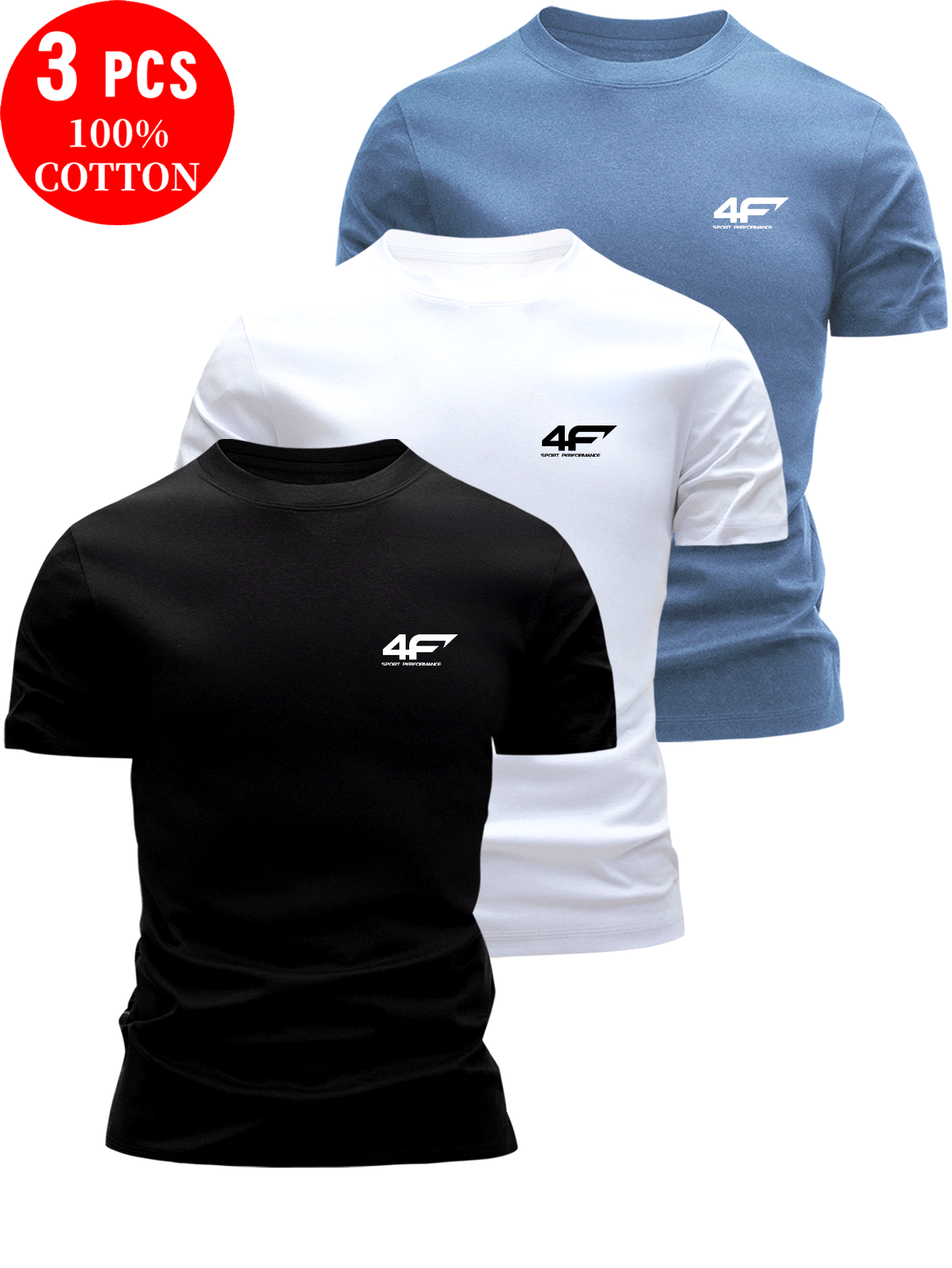 3pcs 100% Cotton T-Shirts, Casual Round Neck Tees for Summer Wear, Men's Outdoor Tops