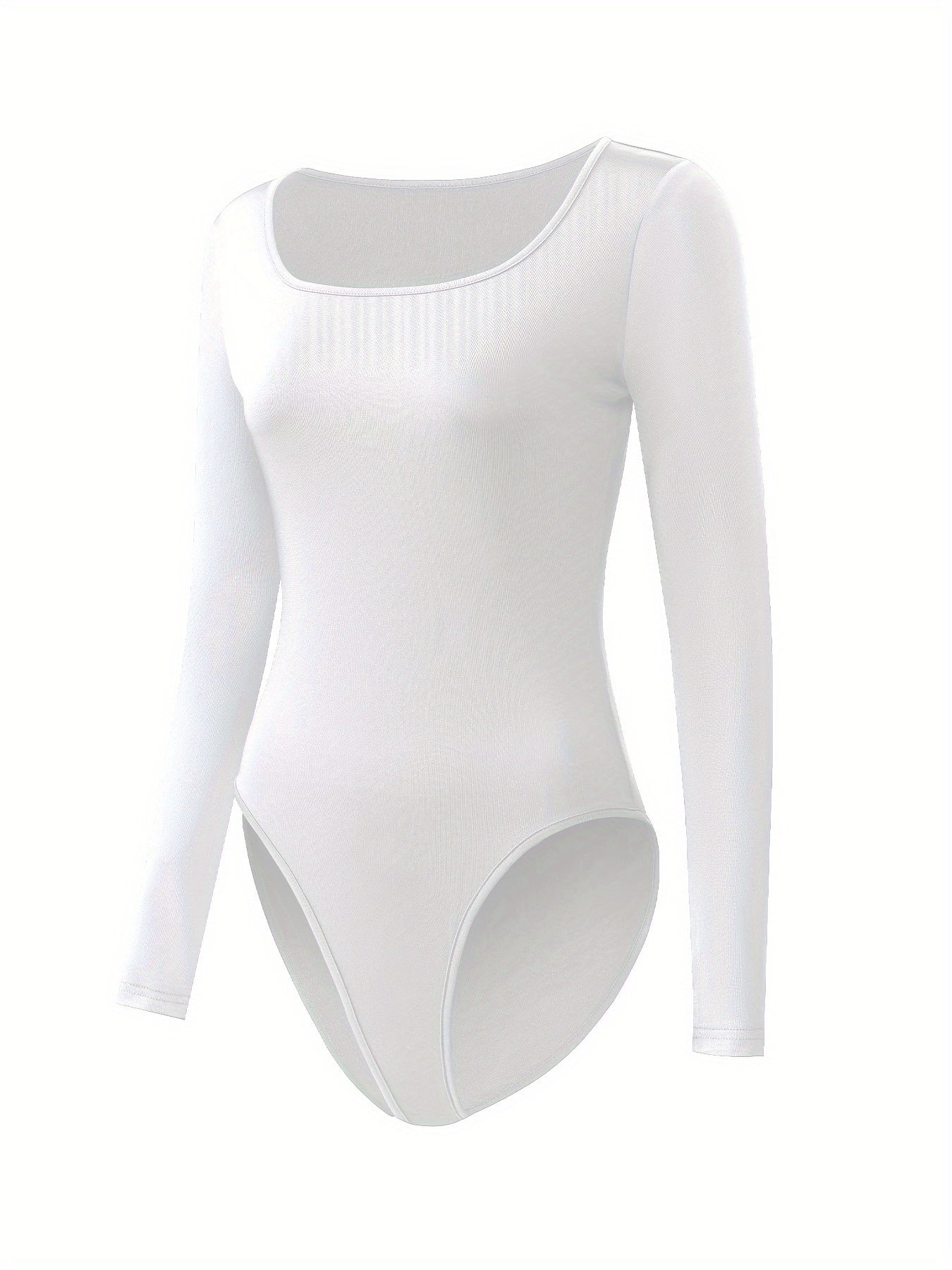 Body femme à manches longues, col carré, en polyester extensible et spandex, couleur unie, style combishort de yoga avec culotte intégrée