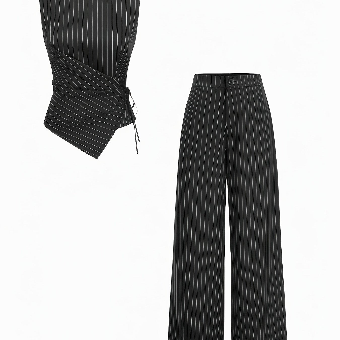 Ensemble deux pièces rayé pour femme, style décontracté chic