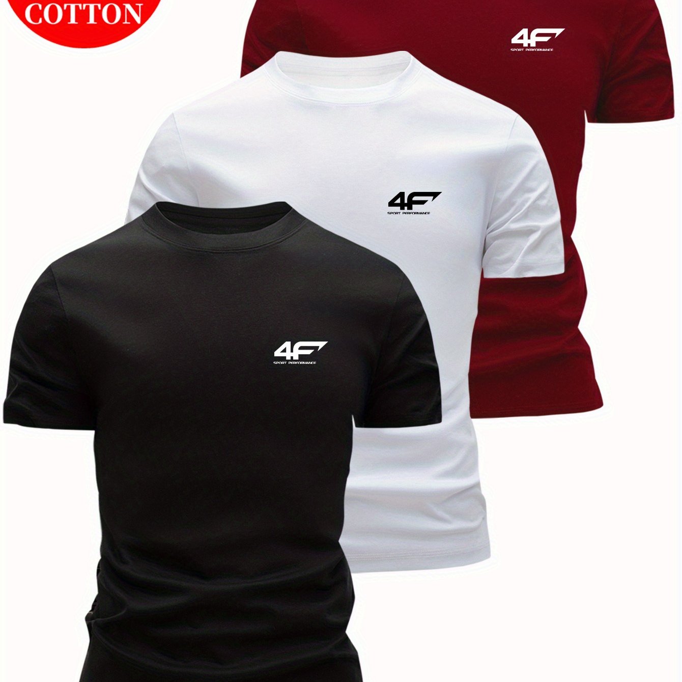 3pcs 100% Cotton T-Shirts, Casual Round Neck Tees for Summer Wear, Men's Outdoor Tops