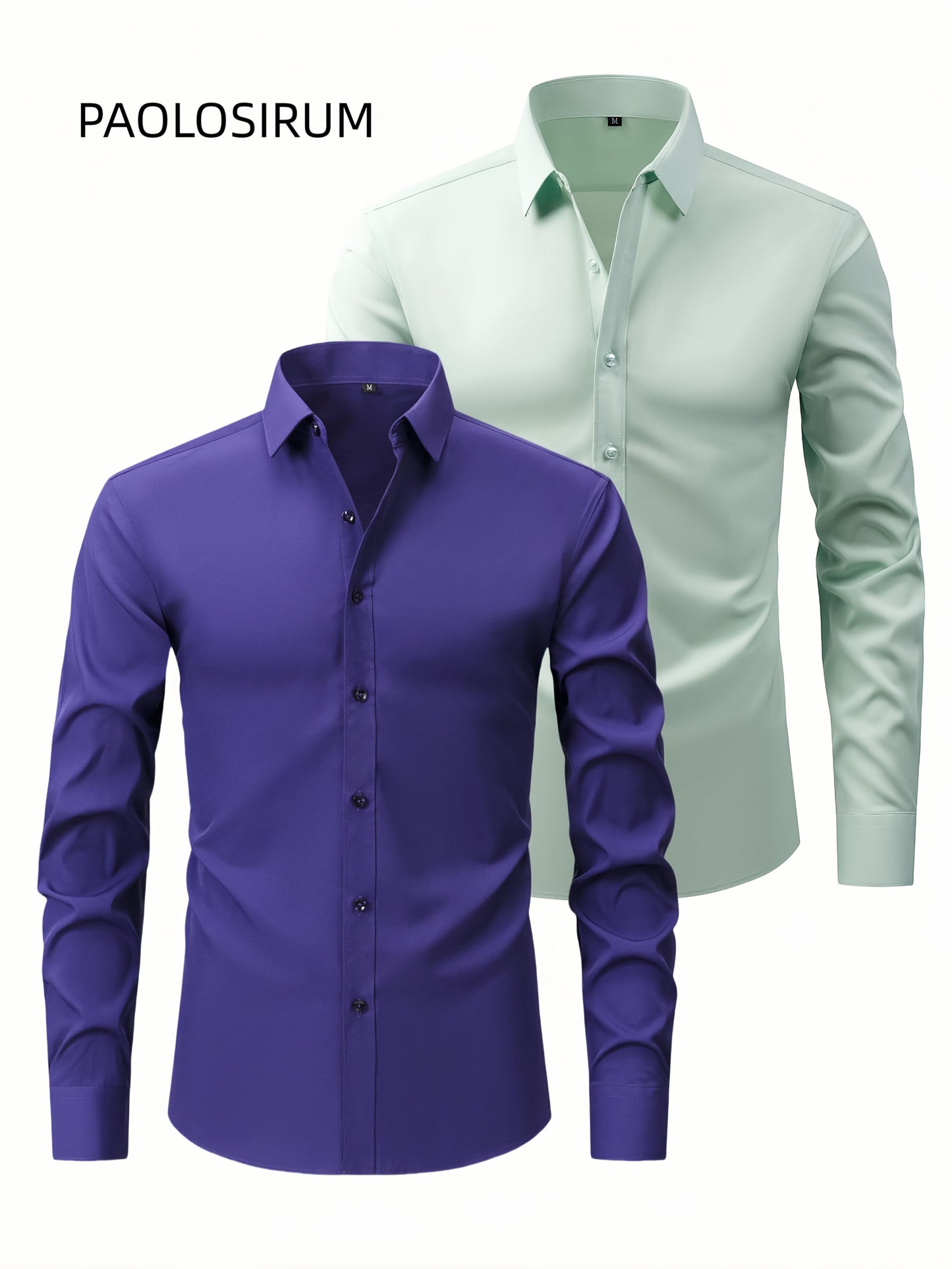 Two-Piece Set of Men'S Solid Color Elastic Shirts Ice Sliky Fiber Fabric Cool Shirts Breathable And Comfortable Business Casual Two-In-One Collar European And American Tops Men'S Clothing Multi-Color Optional Convenient Washi