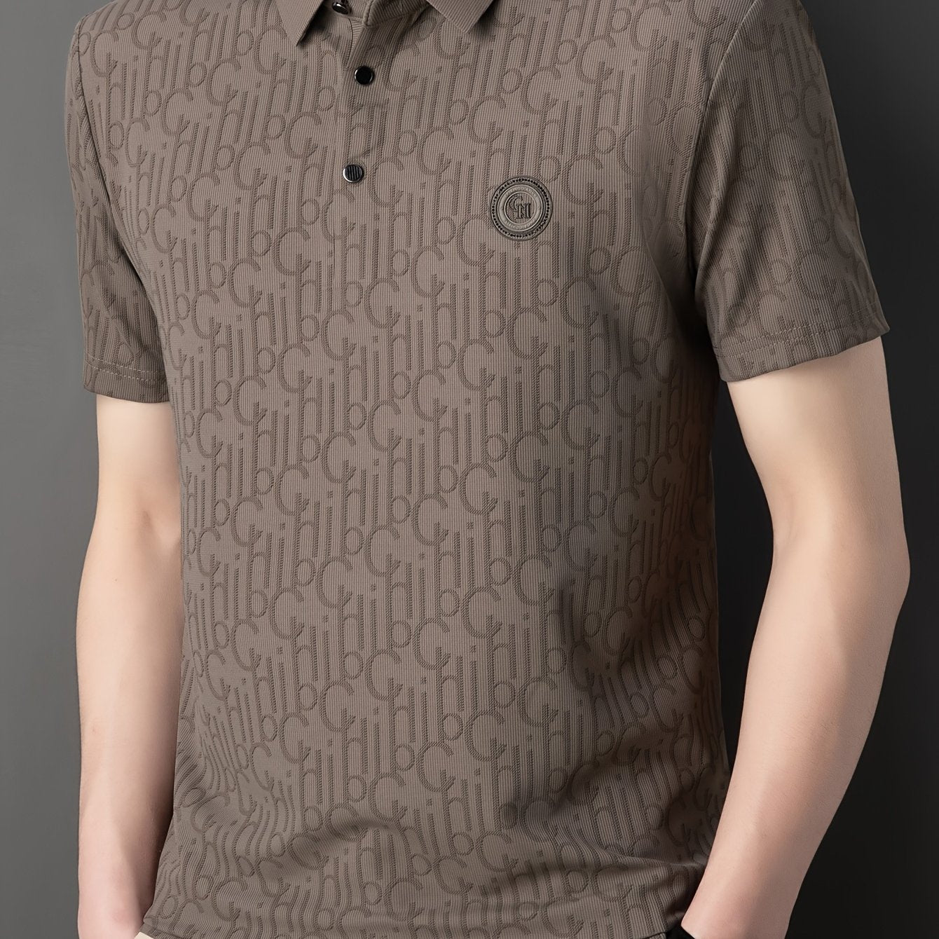 Men'S Breathable Summer Graphic T-Shirt - Short Sleeve, Button-Up Collar, Casual Streetwear with Stylish "H" Print Design, Lightweight Polyester Fabric for Golf, Tennis & Weekend Outing