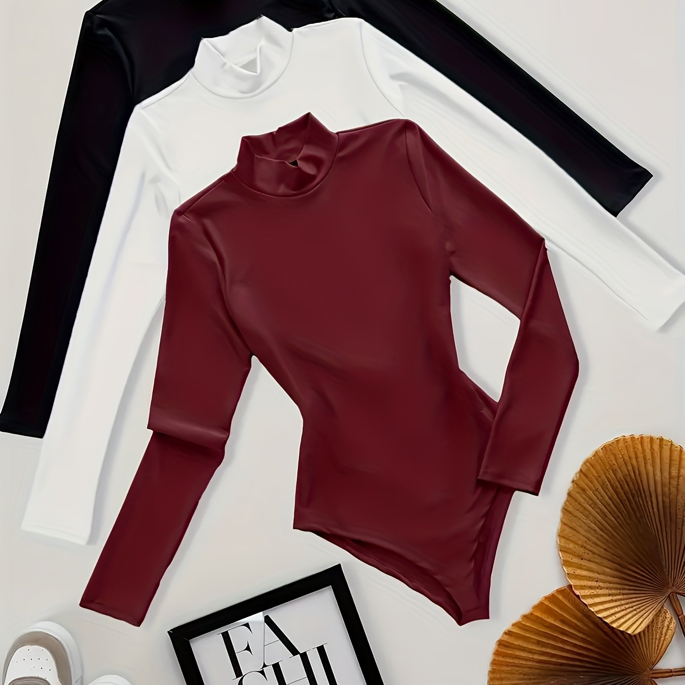 T-shirt Femme Élégant Manches Longues - Tissu Doux Extensible, Col Montant Slim pour Tenues Quotidiennes et Formelles, Polyvalent Printemps/Automne, Bureau, Soirée, Casual