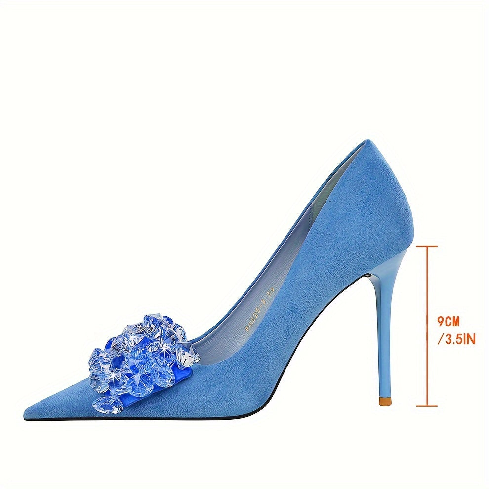 Escarpins Femme à Talons Aiguilles – Bout Pointu, Décor Strass, Chaussures Élégantes à Enfiler pour Soirées et Fêtes