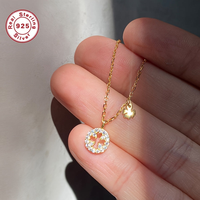 Collier Trèfle Porte-Bonheur Élégant pour Femmes – Chaîne en Argent Sterling S925 Plaquée Or 18K avec Pendentif Trèfle Sertie de Zirconium Synthétique Étincelant, Bijou Fin et Sophistiqué pour Teenager, Cadeau Parfait pour Petite Amie ou Meilleure Amie