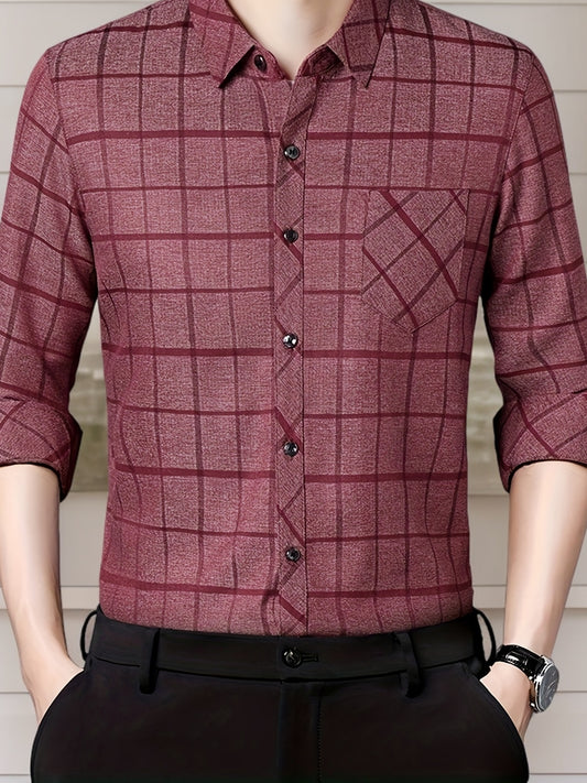 Men'S Long-Sleeve Checkered Shirt, Stylish And Casual, Perfect for Everyday Wear.