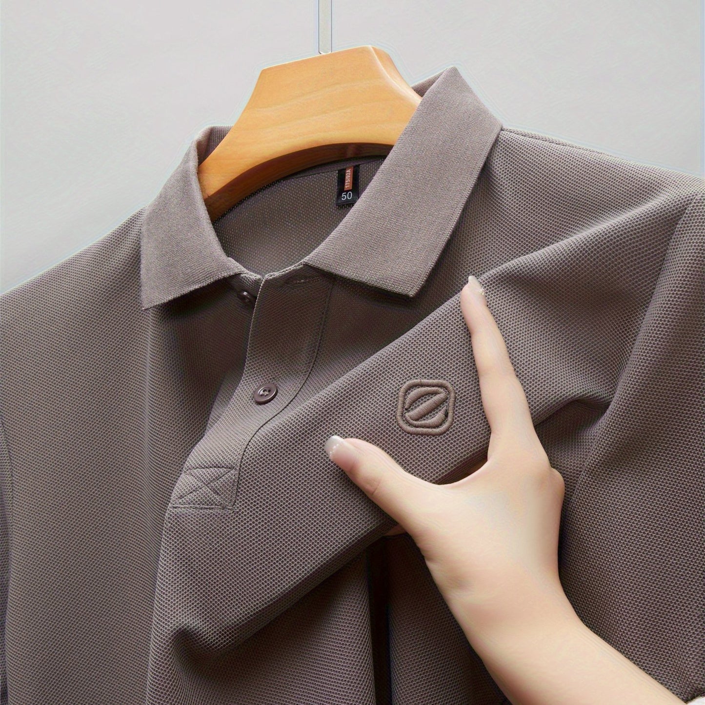 Men's Slim-Fit Short Sleeve Shirt - Breathable Black with White Collar & Logo, Classic Lapel Neck, Wrinkle-Resistant Fabric for Spring/Autumn, Versatile Casual & Semi-Formal Wear - Easy Care (Hand Wash/Dry Clean) - ZBZP25 Col