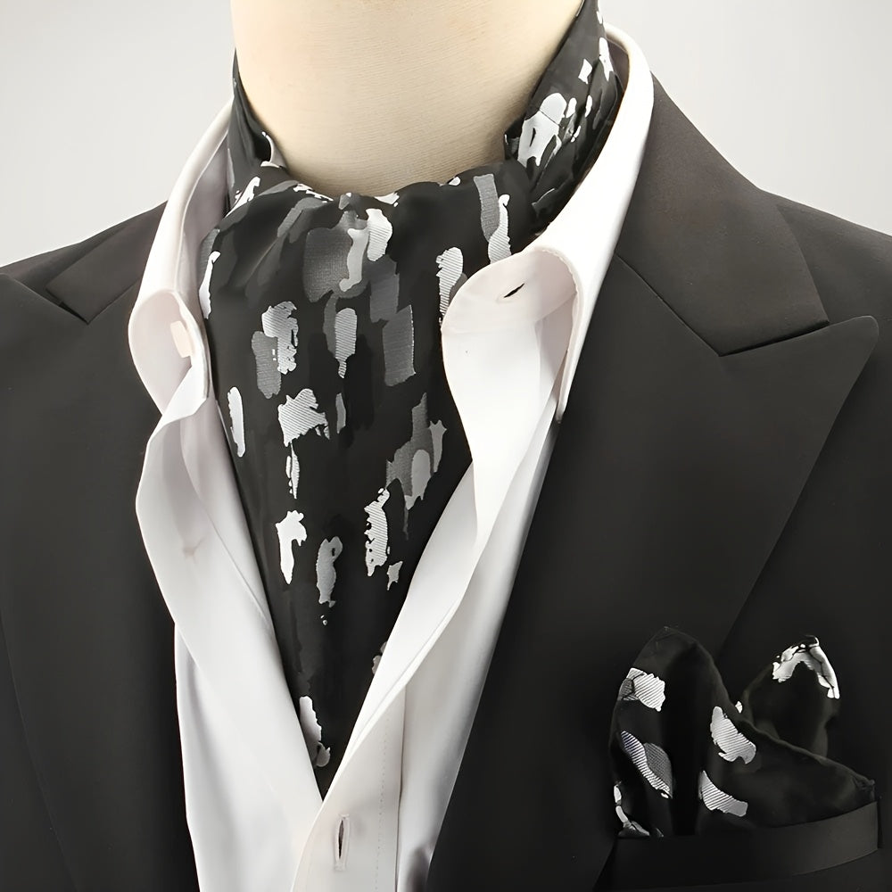 2pcs Ascot Homme – Écharpe et Pochette Style Rétro Britannique pour Mariages et Événements, Motifs Pois/Paisley/Fleur