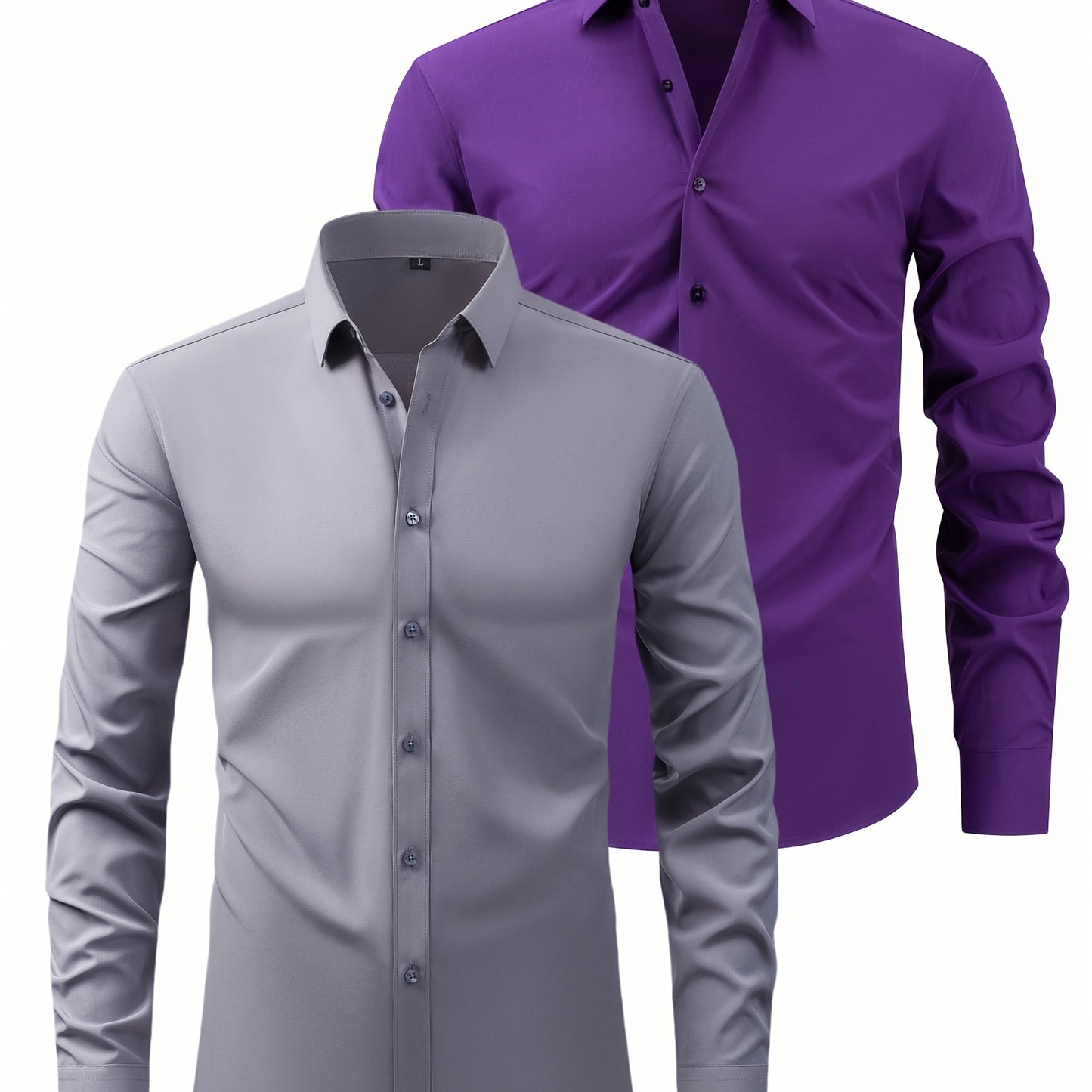 Two-Piece Set of Men'S Solid Color Elastic Shirts Ice Sliky Fiber Fabric Cool Shirts Breathable And Comfortable Business Casual Two-In-One Collar European And American Tops Men'S Clothing Multi-Color Optional Convenient Washi