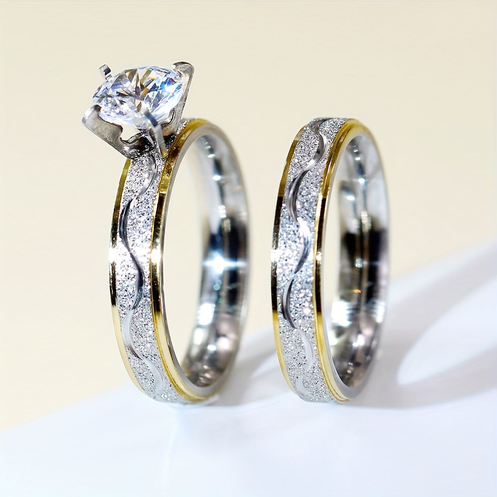 Stylish Golden Pearl Sand Couple Ring for Men and Women