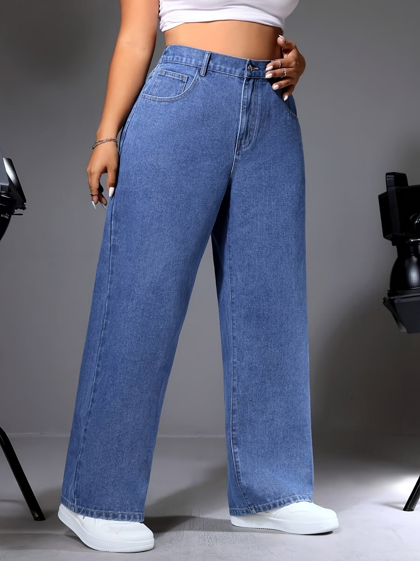 Jean Femme Grande Taille Taille Haute, Coupe Décontractée - Pantalon en Denim Droit Élégant, Confort Toute Saison, Lavable en Machine