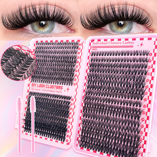 Set de Cils DIY pour Femme – 37 Rangées (740 pcs) / 14 Rangées (280 pcs) / 10 Rangées (200 pcs), Cils Individuels 8-16 mm, Inclus Brosse à Cils, Style Hybride, Parfait pour DIY Débutants à la Maison, Réutilisable
